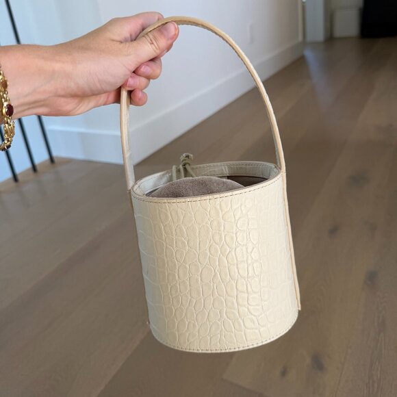 Staud Croc-Embossed Leather Bucket Bag Cream - Picture 1 of 4